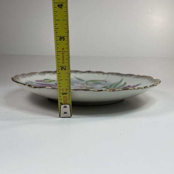 Vintage Hand painted Ceramic Multicolor Flower Wall Plates Gold Rim Set Of 2 - Picture 9 of 9